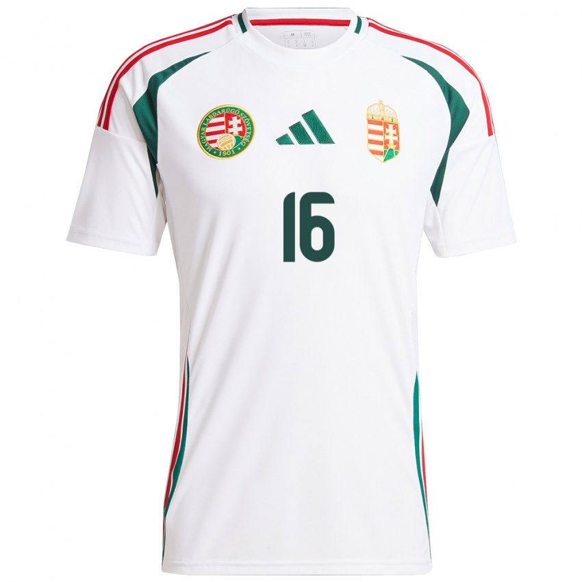 Hombre Camiseta Hungría Dániel Gazdag #16 Blanco 2ª Equipación 24-26 La Camisa