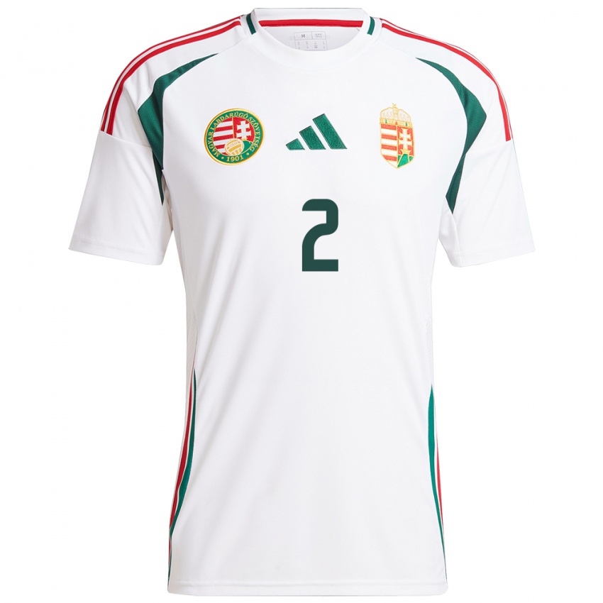 Hombre Camiseta Hungría Beatrix Fördős #2 Blanco 2ª Equipación 24-26 La Camisa