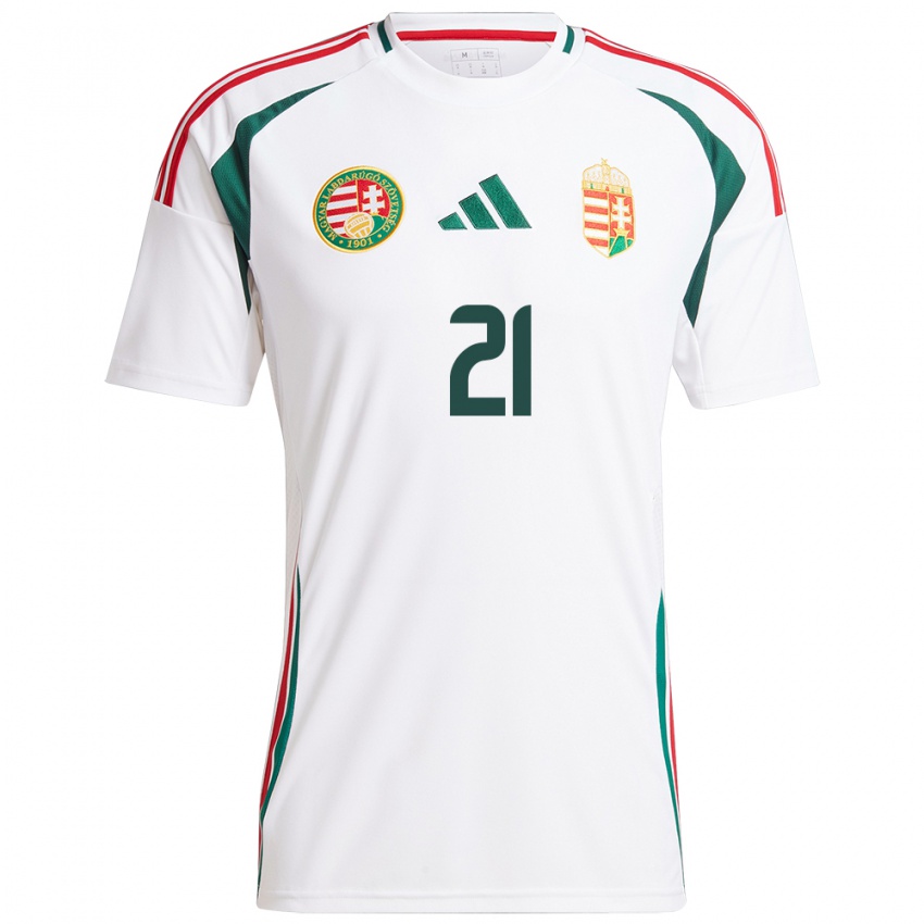 Hombre Camiseta Hungría Bernadett Zágor #21 Blanco 2ª Equipación 24-26 La Camisa