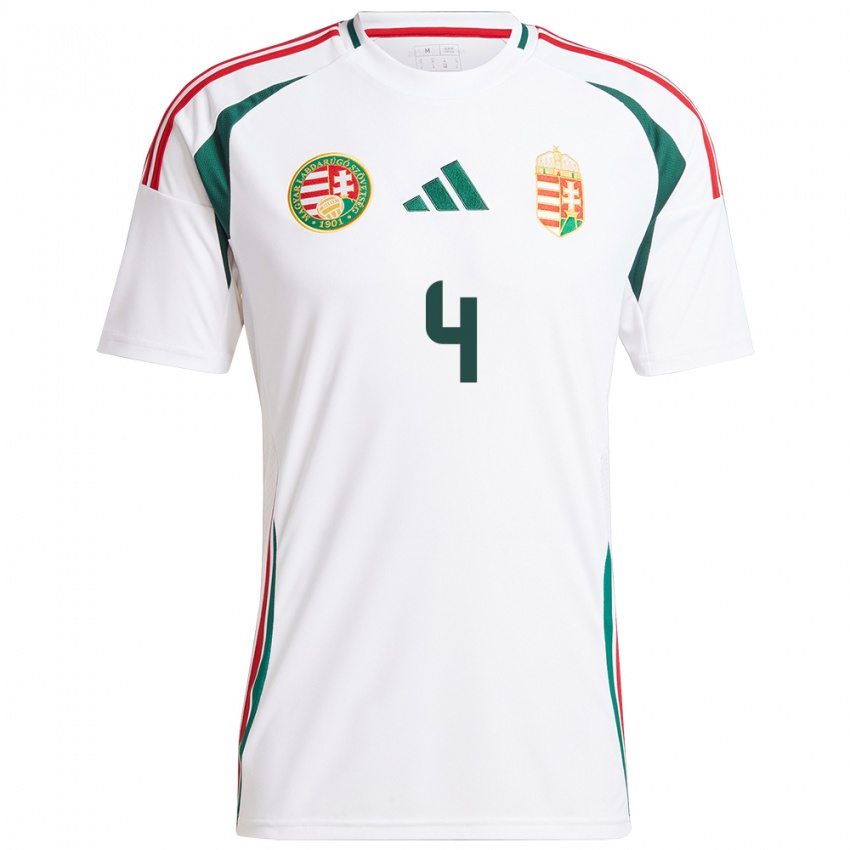 Hombre Camiseta Hungría Attila Szalai #4 Blanco 2ª Equipación 24-26 La Camisa