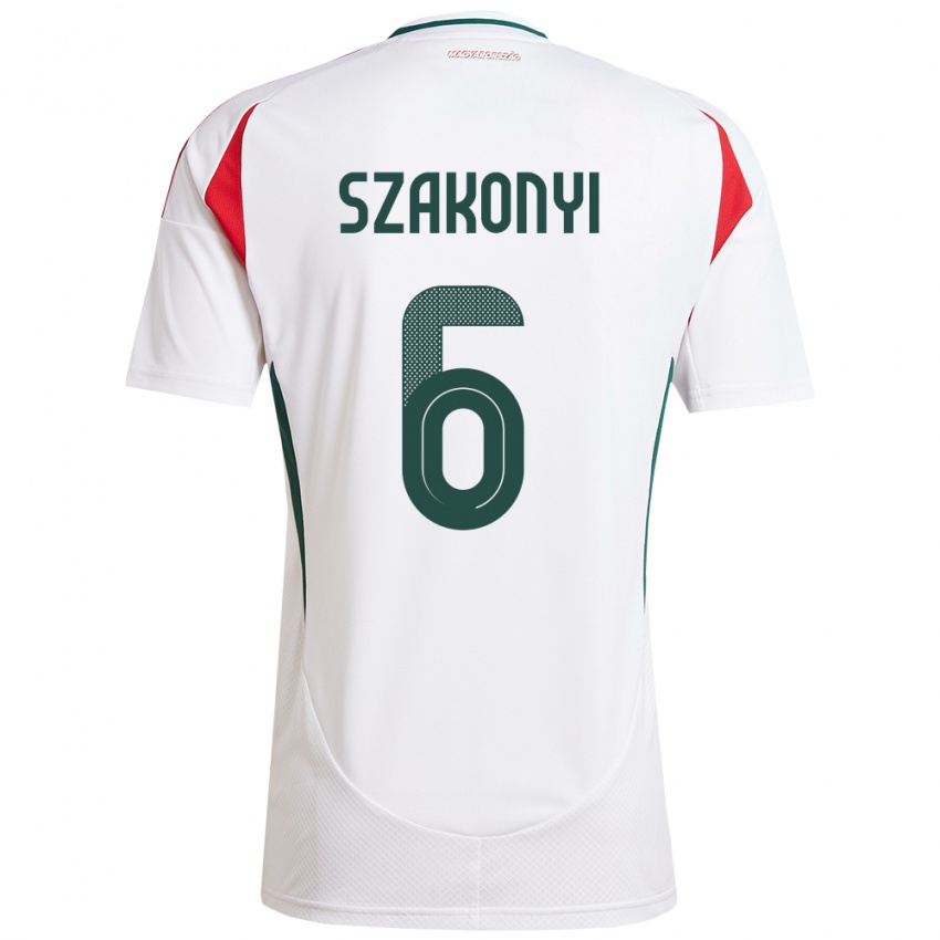 Hombre Camiseta Hungría Emese Szakonyi #6 Blanco 2ª Equipación 24-26 La Camisa