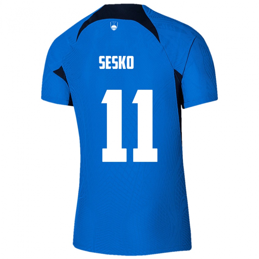 Hombre Camiseta Eslovenia Benjamin Sesko #11 Azul 2ª Equipación 24-26 La Camisa