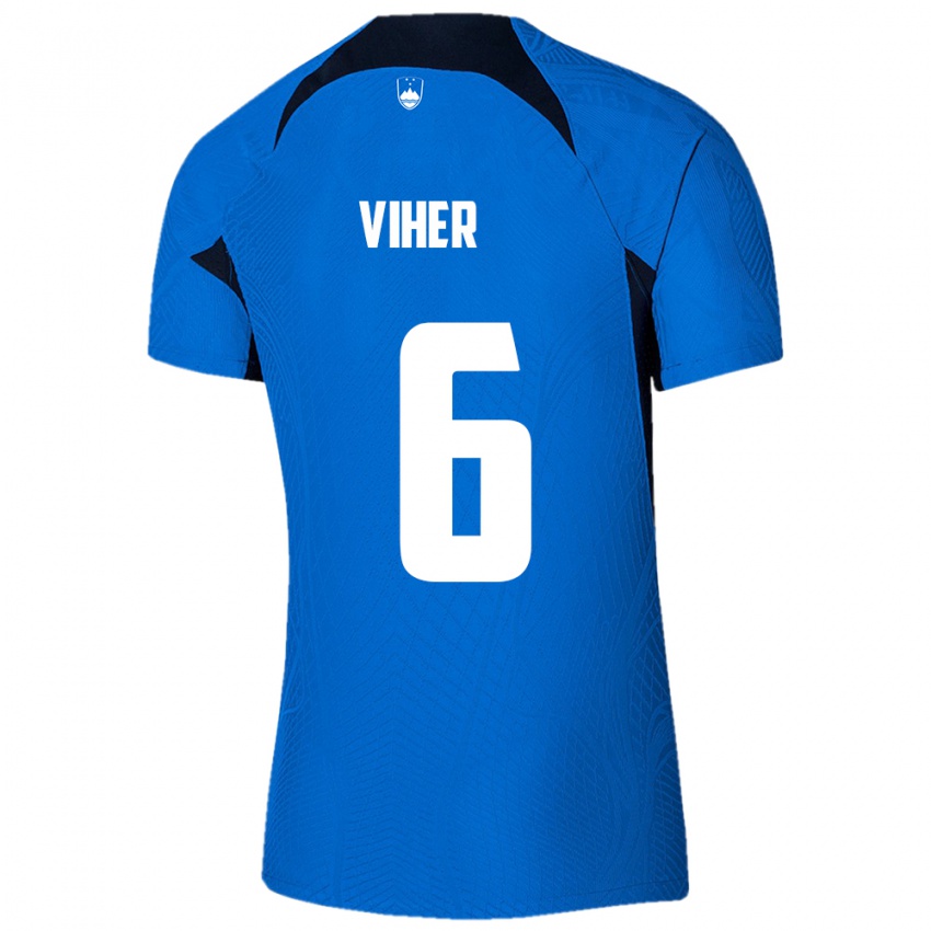 Hombre Camiseta Eslovenia Nejc Viher #6 Azul 2ª Equipación 24-26 La Camisa