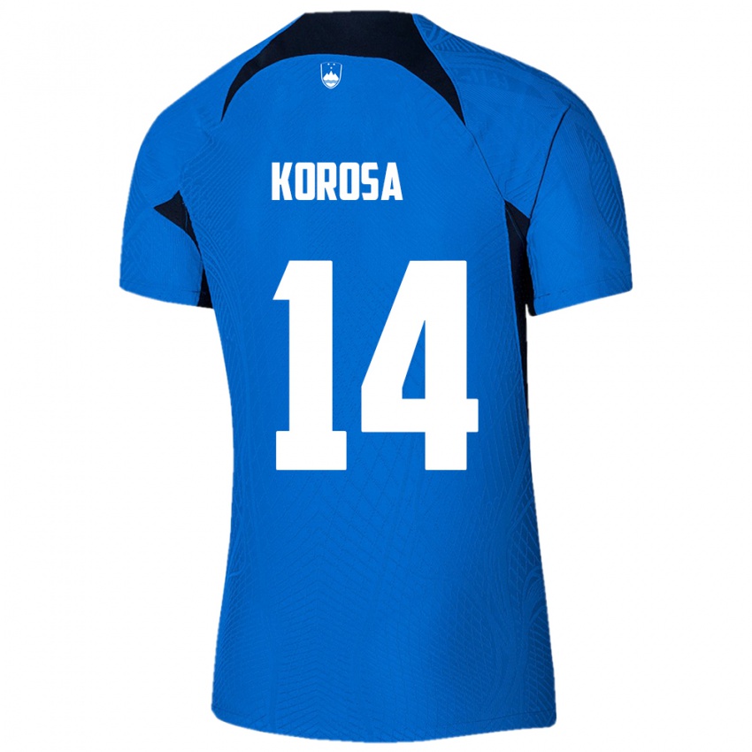 Hombre Camiseta Eslovenia Anej Koroša #14 Azul 2ª Equipación 24-26 La Camisa