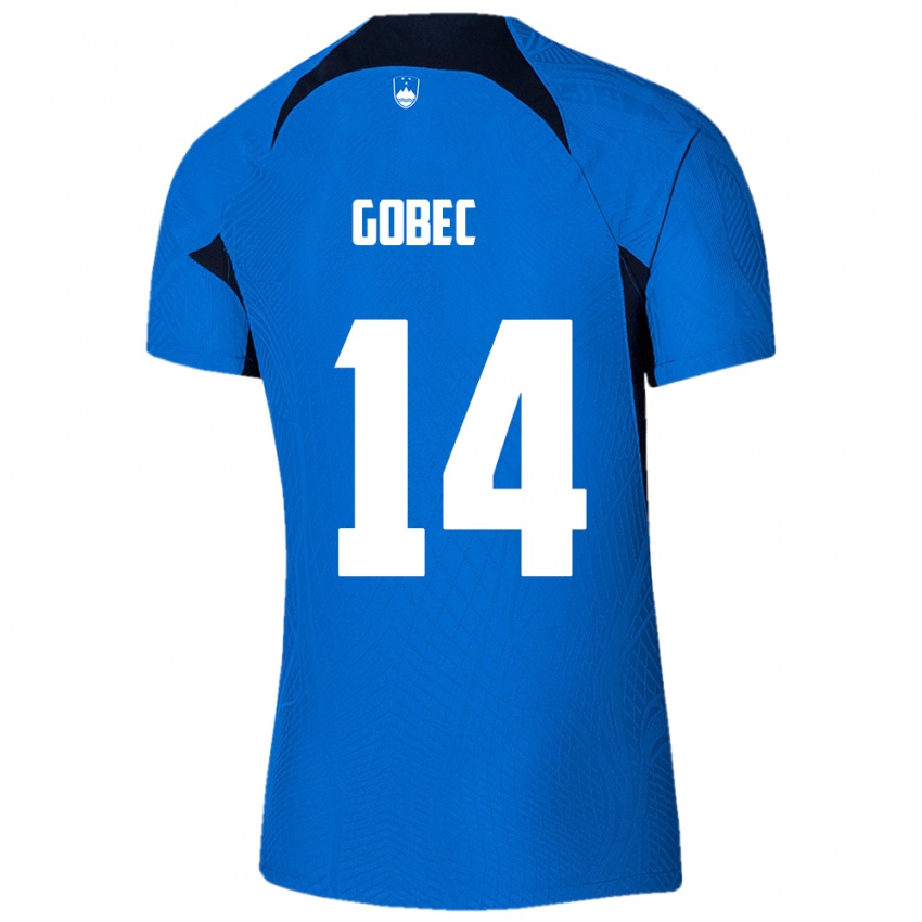 Hombre Camiseta Eslovenia Stijan Gobec #14 Azul 2ª Equipación 24-26 La Camisa