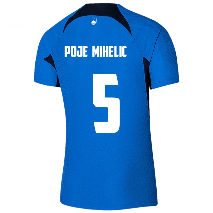 Hombre Camiseta Eslovenia Naja Poje Mihelič #5 Azul 2ª Equipación 24-26 La Camisa