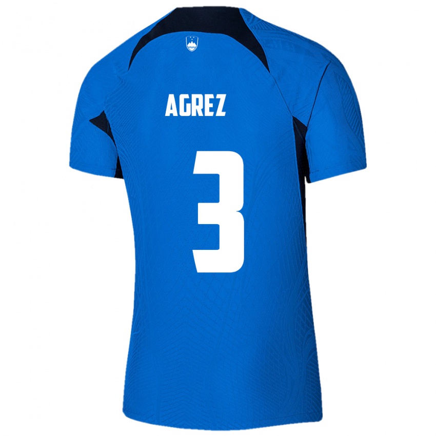 Hombre Camiseta Eslovenia Sara Agrež #3 Azul 2ª Equipación 24-26 La Camisa