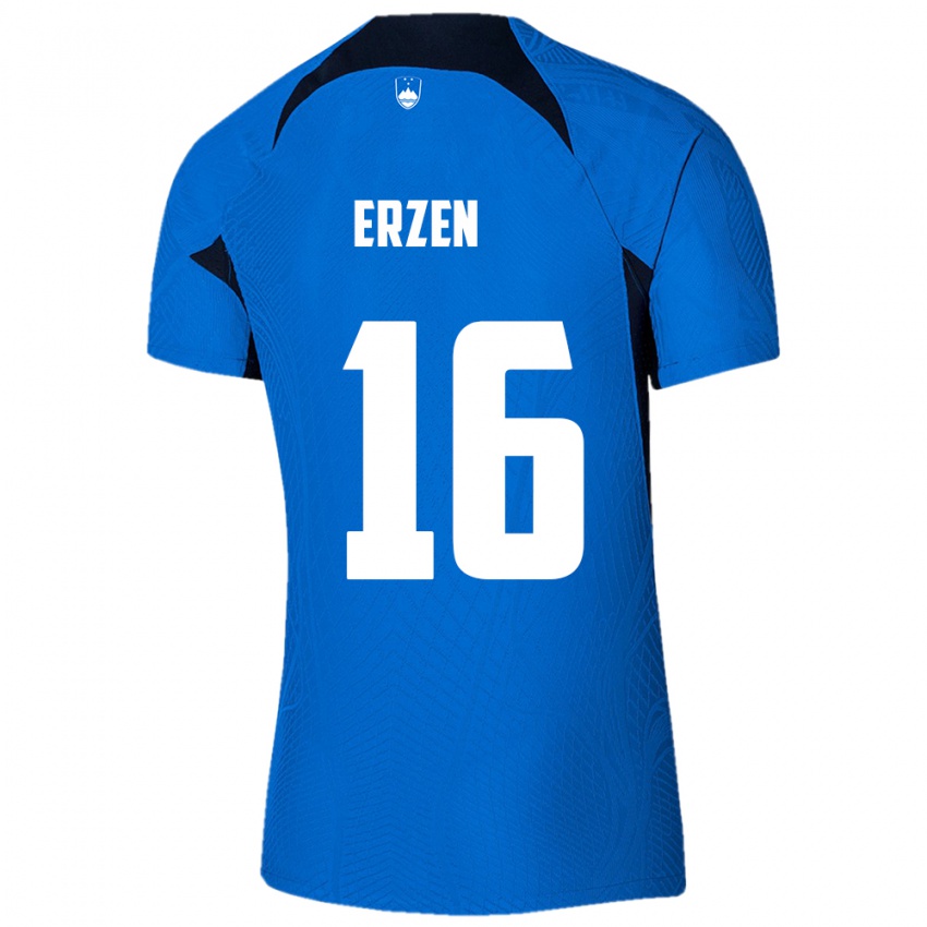 Hombre Camiseta Eslovenia Kaja Eržen #16 Azul 2ª Equipación 24-26 La Camisa