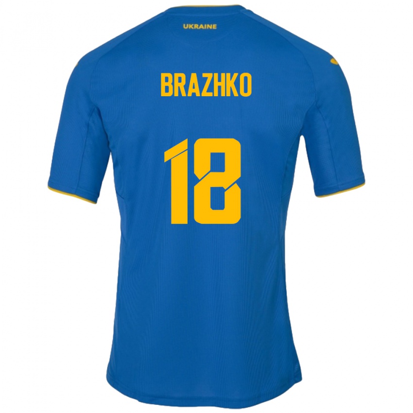 Hombre Camiseta Ucrania Volodymyr Brazhko #18 Azul 2ª Equipación 24-26 La Camisa