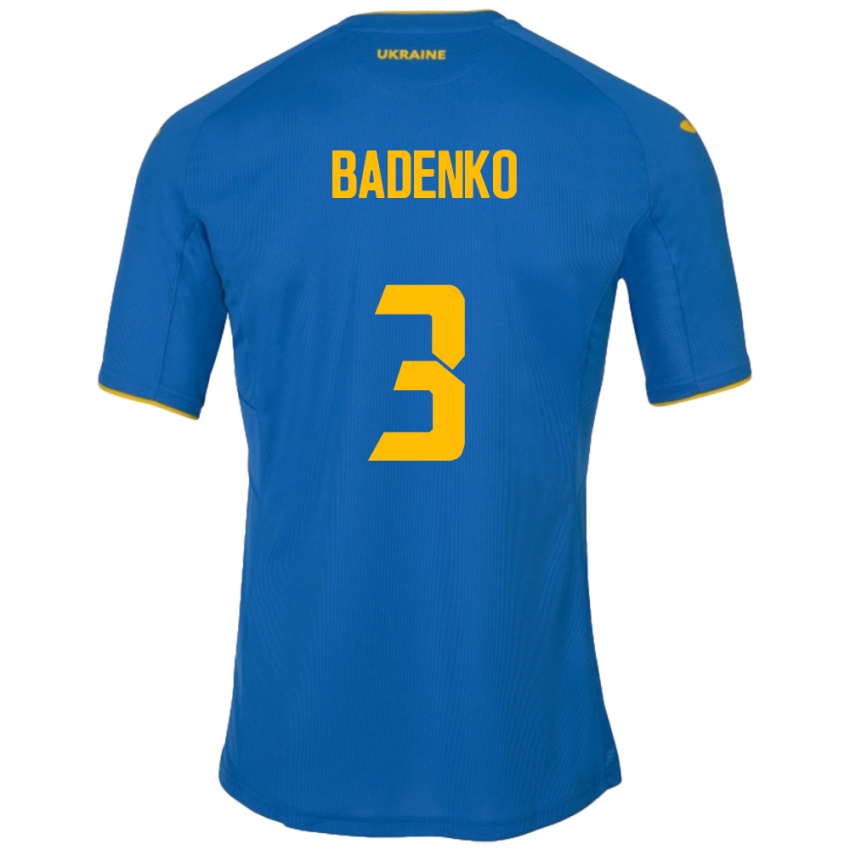 Hombre Camiseta Ucrania Ilya Badenko #3 Azul 2ª Equipación 24-26 La Camisa