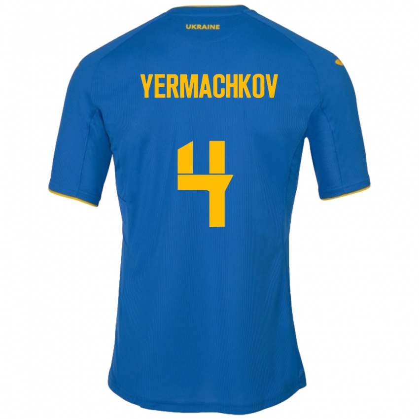 Hombre Camiseta Ucrania Ivan Yermachkov #4 Azul 2ª Equipación 24-26 La Camisa