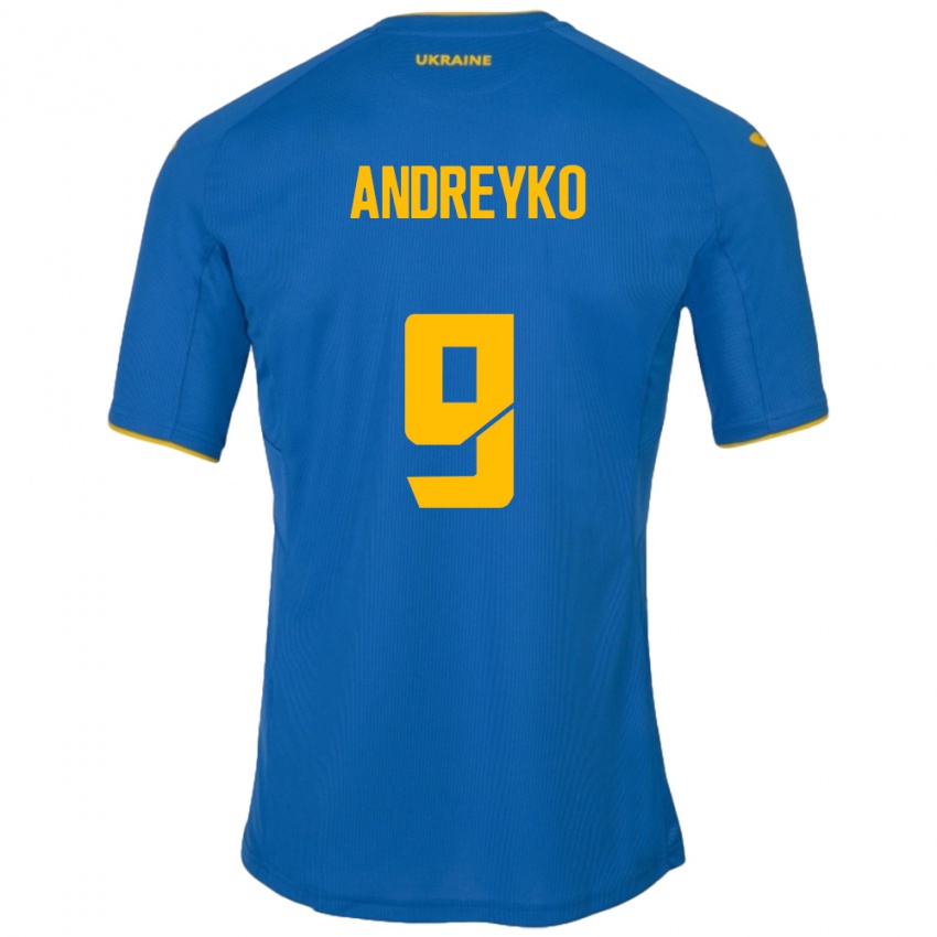 Hombre Camiseta Ucrania Ivan Andreyko #9 Azul 2ª Equipación 24-26 La Camisa