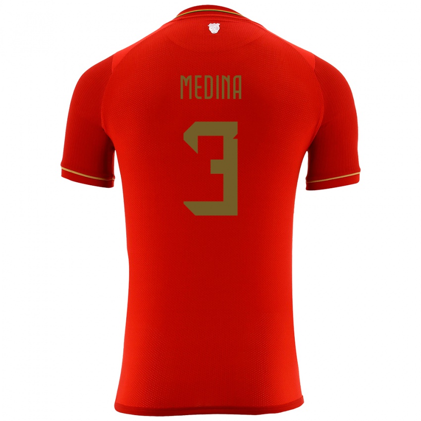 Hombre Camiseta Bolivia Diego Medina #3 Rojo 2ª Equipación 24-26 La Camisa