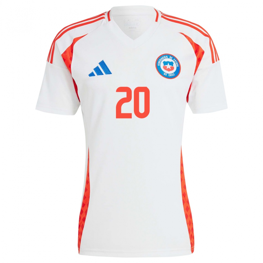 Hombre Camiseta Chile Benjamín Castro #20 Blanco 2ª Equipación 24-26 La Camisa