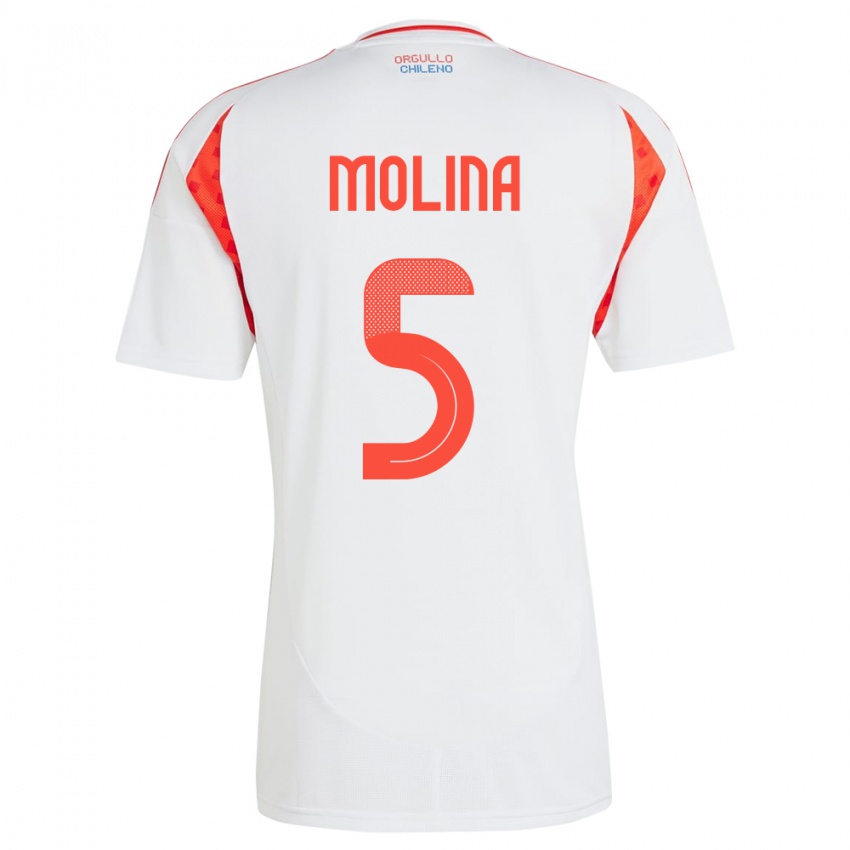 Hombre Camiseta Chile Benjamín Molina #5 Blanco 2ª Equipación 24-26 La Camisa