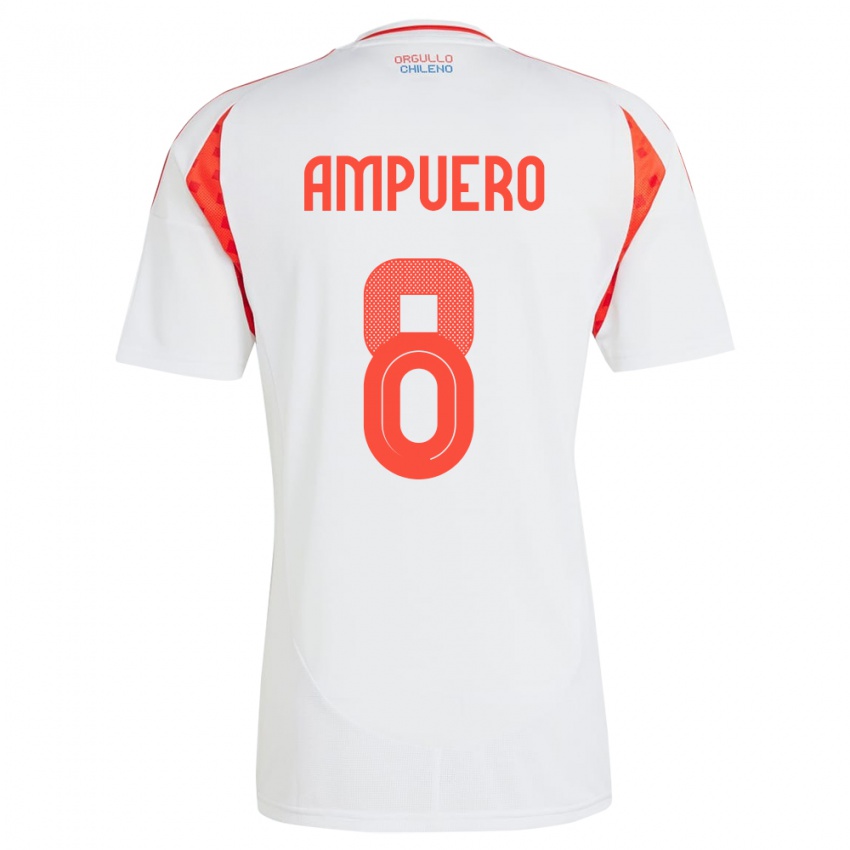 Hombre Camiseta Chile Benjamín Ampuero #8 Blanco 2ª Equipación 24-26 La Camisa