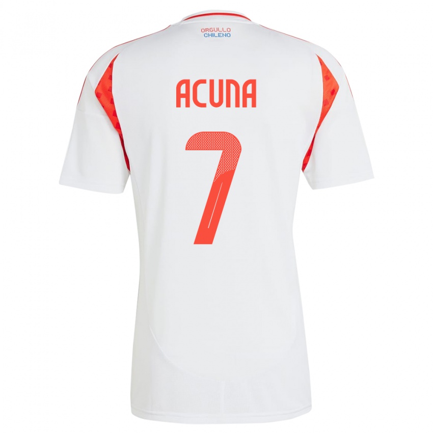 Hombre Camiseta Chile Yenny Acuña #7 Blanco 2ª Equipación 24-26 La Camisa