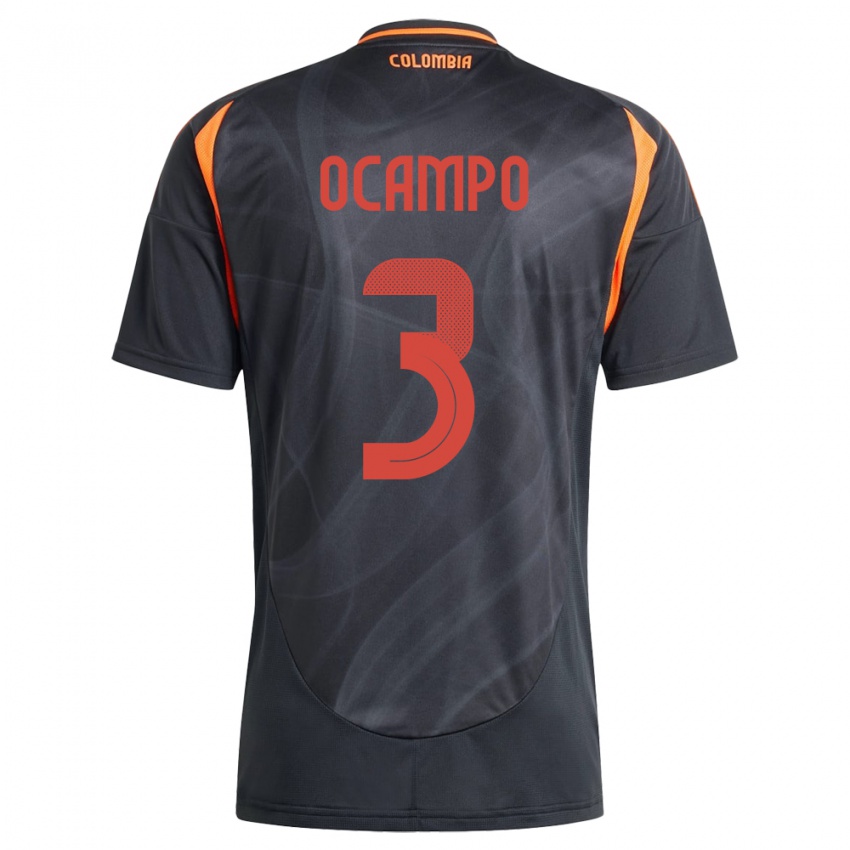 Hombre Camiseta Colombia Édier Ocampo #3 Negro 2ª Equipación 24-26 La Camisa