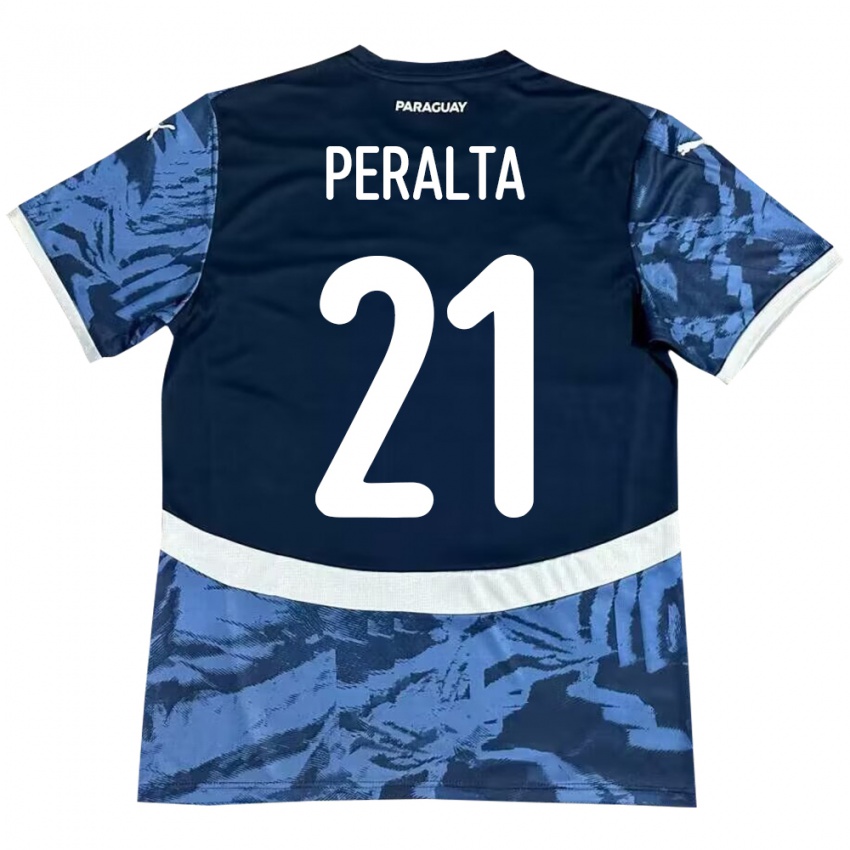 Hombre Camiseta Paraguay Fabrizio Peralta #21 Azul 2ª Equipación 24-26 La Camisa