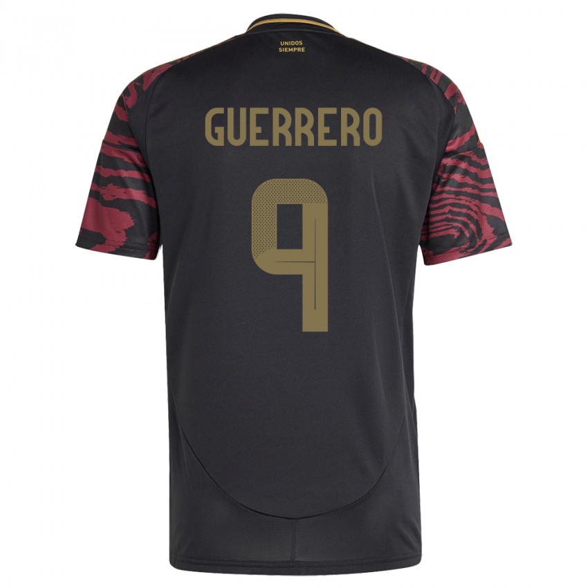 Hombre Camiseta Perú Paolo Guerrero #9 Negro 2ª Equipación 24-26 La Camisa