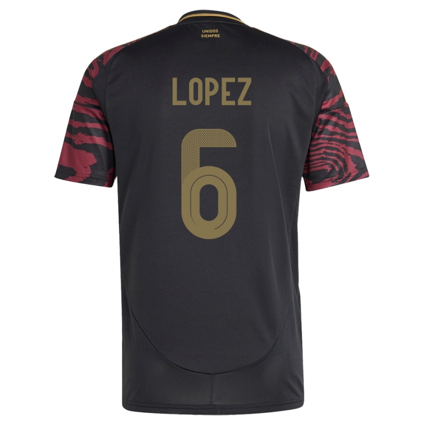 Hombre Camiseta Perú Marcos López #6 Negro 2ª Equipación 24-26 La Camisa