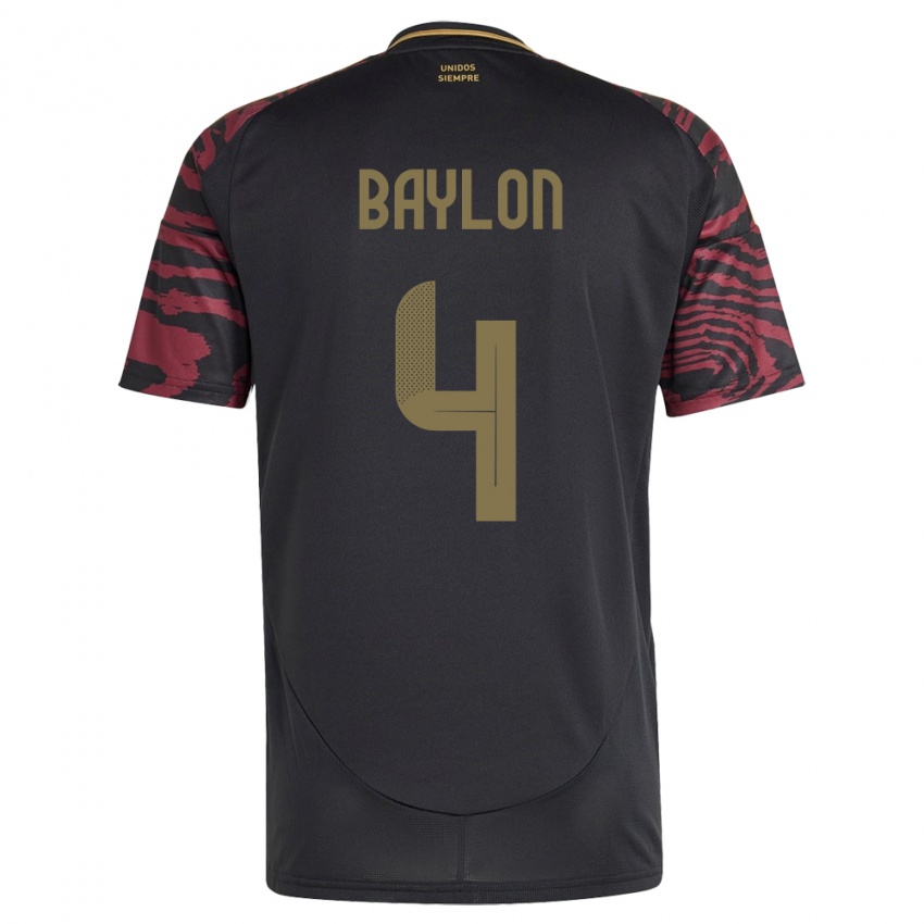 Hombre Camiseta Perú Luis Baylón #4 Negro 2ª Equipación 24-26 La Camisa