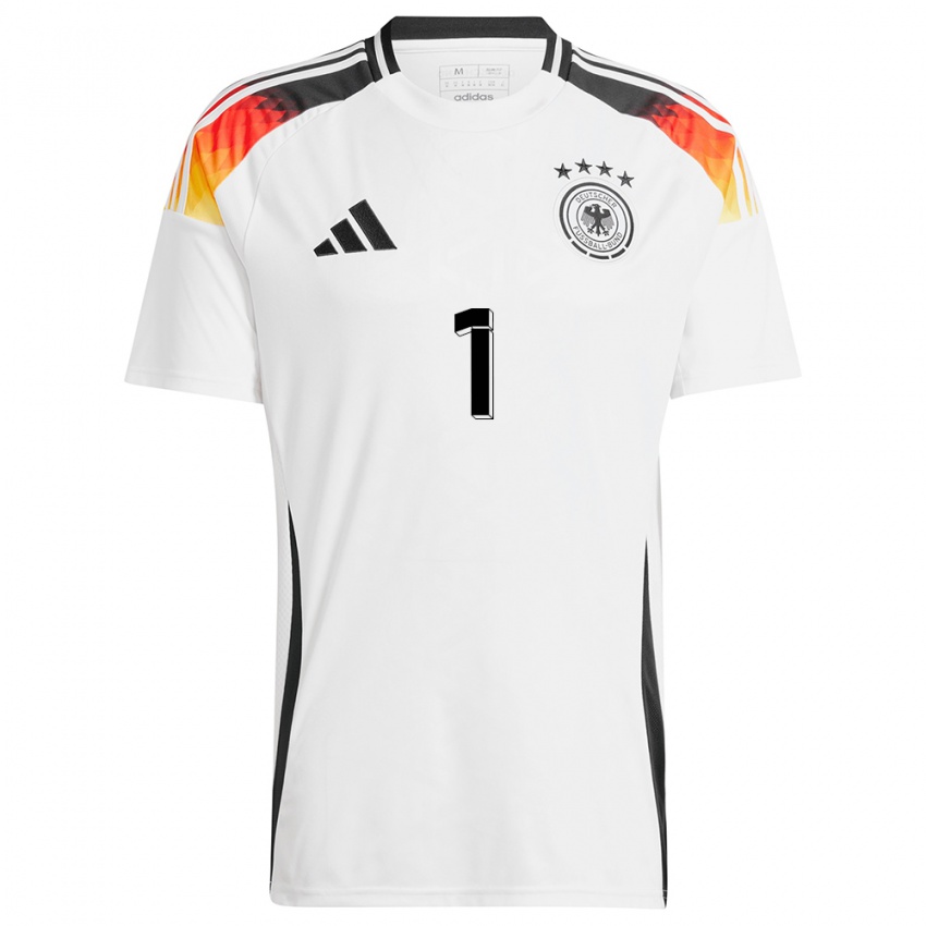 Mujer Camiseta Alemania Manuel Neuer #1 Blanco 1ª Equipación 24-26 La Camisa