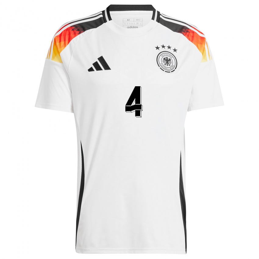 Mujer Camiseta Alemania Jonathan Tah #4 Blanco 1ª Equipación 24-26 La Camisa