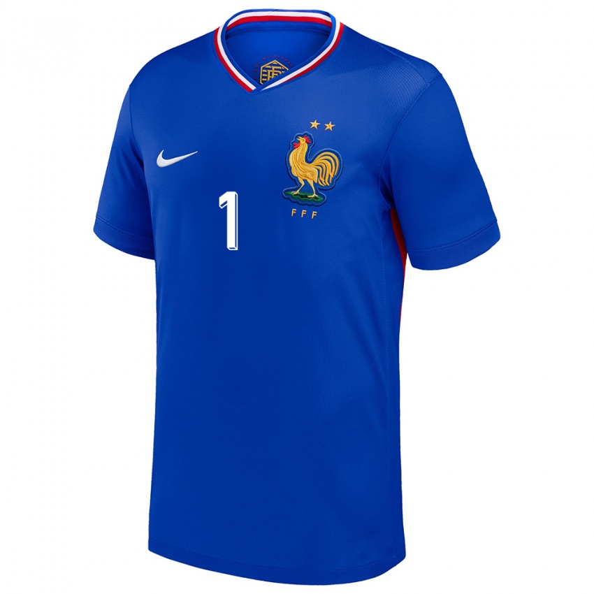 Mujer Camiseta Francia Hugo Lloris #1 Azul 1ª Equipación 24-26 La Camisa