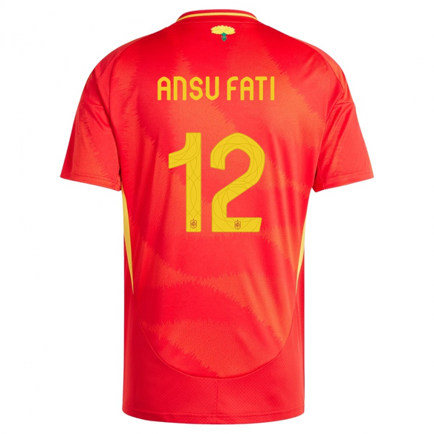 Mujer Camiseta España Ansu Fati #12 Rojo 1ª Equipación 24-26 La Camisa