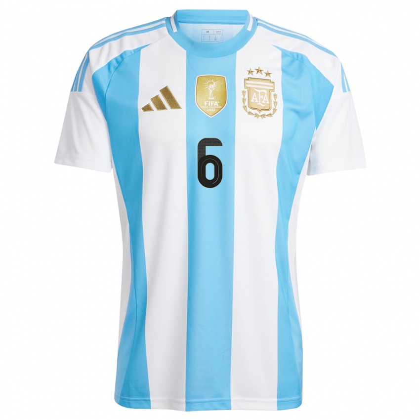 Mujer Camiseta Argentina German Pezzella #6 Blanco Azul 1ª Equipación 24-26 La Camisa