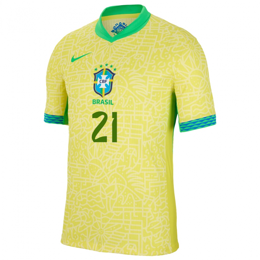 Mujer Camiseta Brasil Matheus Cunha #21 Amarillo 1ª Equipación 24-26 La Camisa