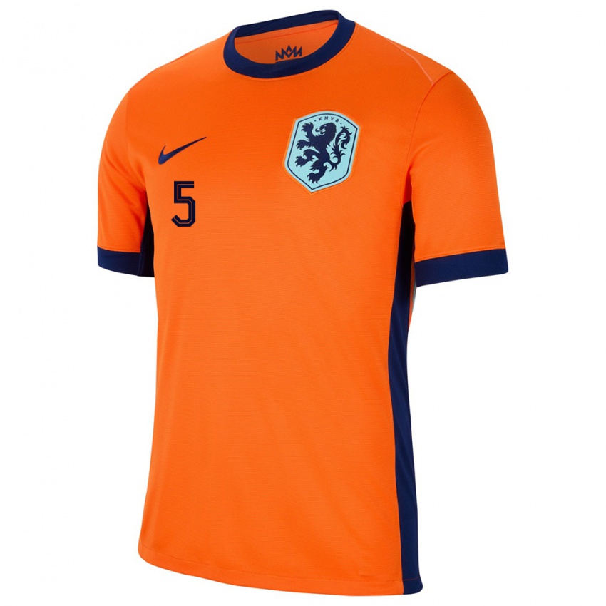 Mujer Camiseta Países Bajos Nathan Ake #5 Naranja 1ª Equipación 24-26 La Camisa