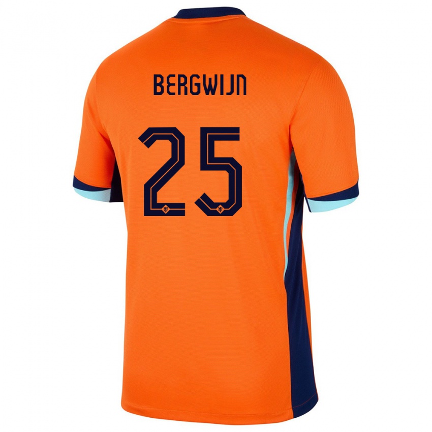 Mujer Camiseta Países Bajos Steven Bergwijn #25 Naranja 1ª Equipación 24-26 La Camisa