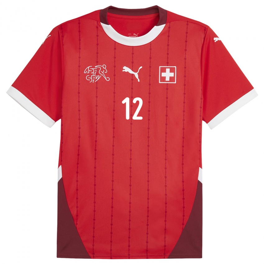 Mujer Camiseta Suiza David Von Ballmoos #12 Rojo 1ª Equipación 24-26 La Camisa