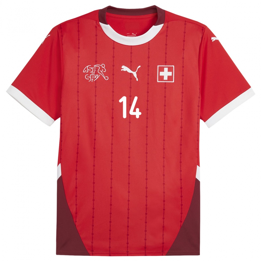 Mujer Camiseta Suiza Mohamed Zeki Amdouni #14 Rojo 1ª Equipación 24-26 La Camisa