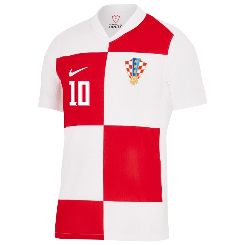 Mujer Camiseta Croacia Luka Modric #10 Blanco Rojo 1ª Equipación 24-26 La Camisa