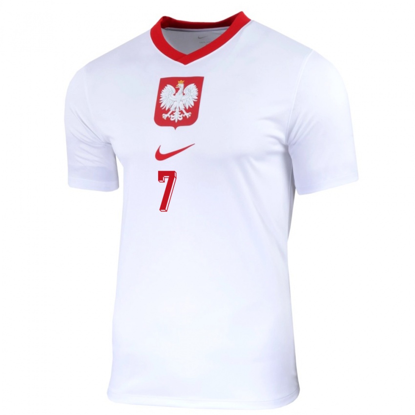 Mujer Camiseta Polonia Arkadiusz Milik #7 Blanco 1ª Equipación 24-26 La Camisa