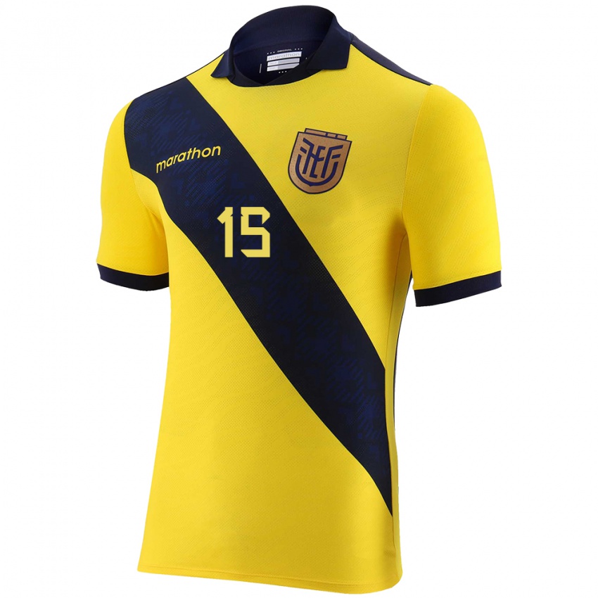 Mujer Camiseta Ecuador Angel Mena #15 Amarillo 1ª Equipación 24-26 La Camisa