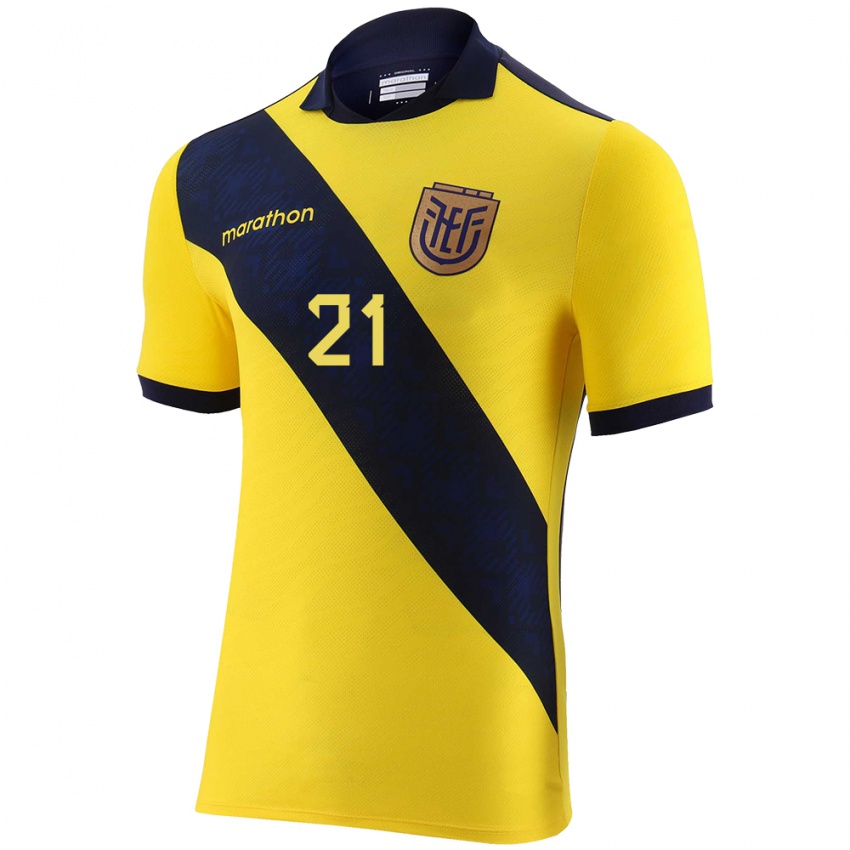 Mujer Camiseta Ecuador Alan Franco #21 Amarillo 1ª Equipación 24-26 La Camisa