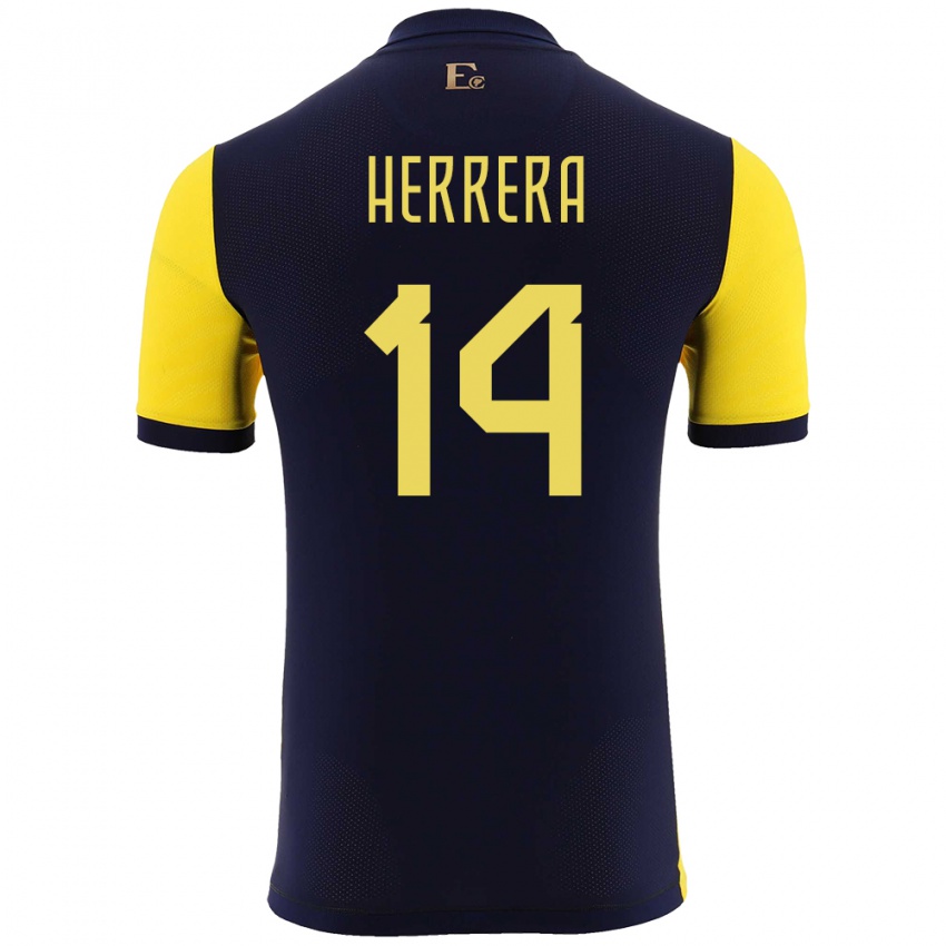 Mujer Camiseta Ecuador Orlando Herrera #14 Amarillo 1ª Equipación 24-26 La Camisa