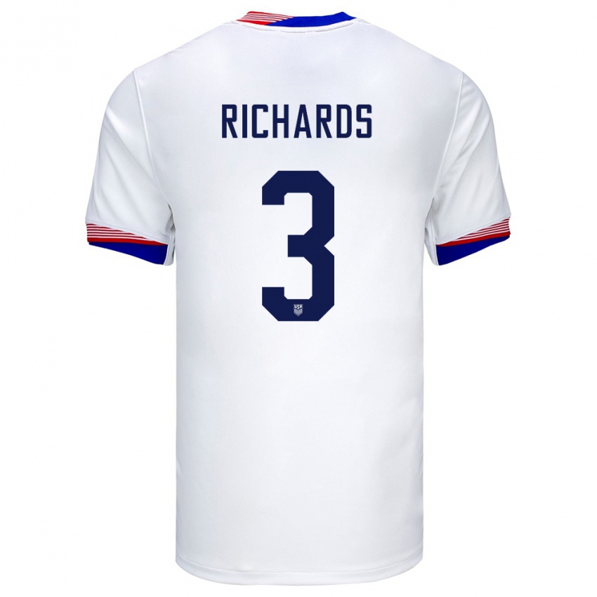 Mujer Camiseta Estados Unidos Chris Richards #3 Blanco 1ª Equipación 24-26 La Camisa