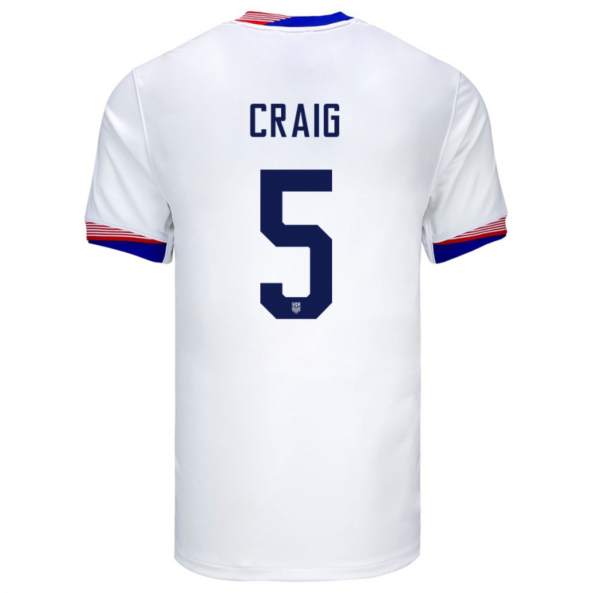 Mujer Camiseta Estados Unidos Brandan Craig #5 Blanco 1ª Equipación 24-26 La Camisa