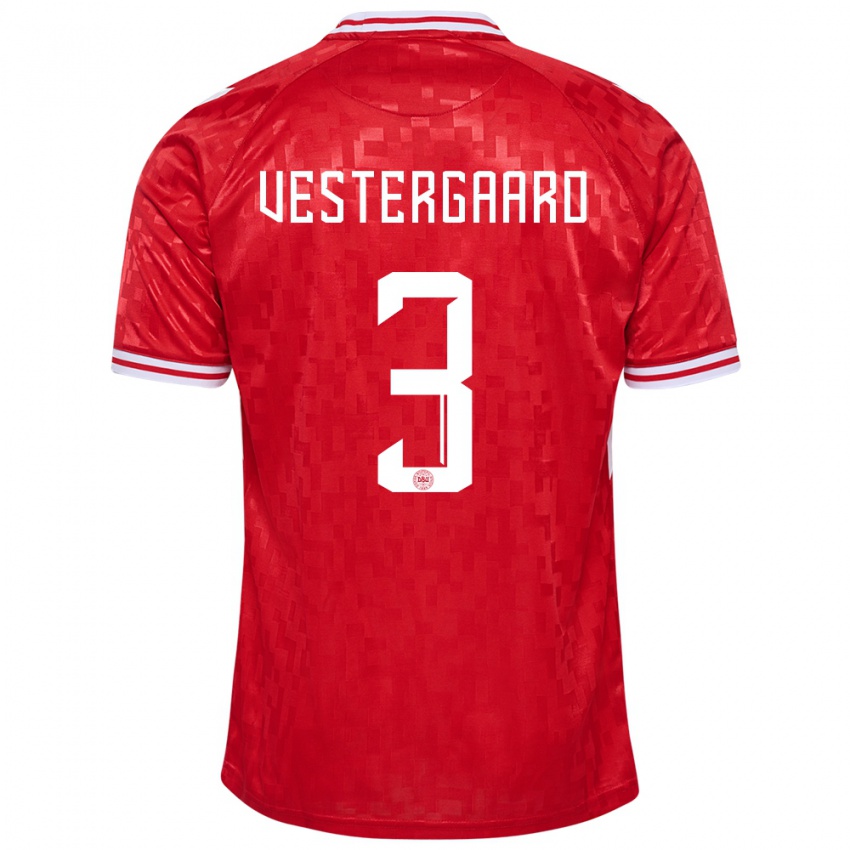 Mujer Camiseta Dinamarca Jannik Vestergaard #3 Rojo 1ª Equipación 24-26 La Camisa