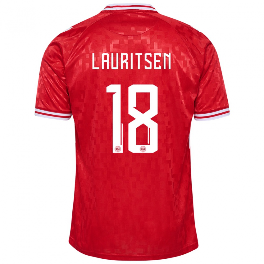 Mujer Camiseta Dinamarca Tobias Lauritsen #18 Rojo 1ª Equipación 24-26 La Camisa