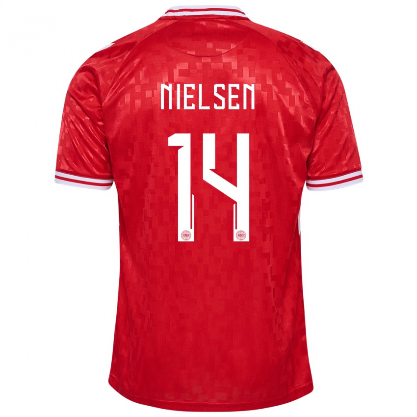 Mujer Camiseta Dinamarca Julius Nielsen #14 Rojo 1ª Equipación 24-26 La Camisa