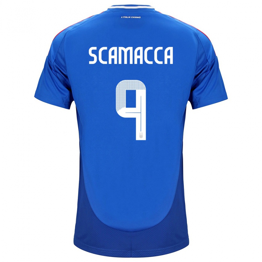 Mujer Camiseta Italia Gianluca Scamacca #9 Azul 1ª Equipación 24-26 La Camisa