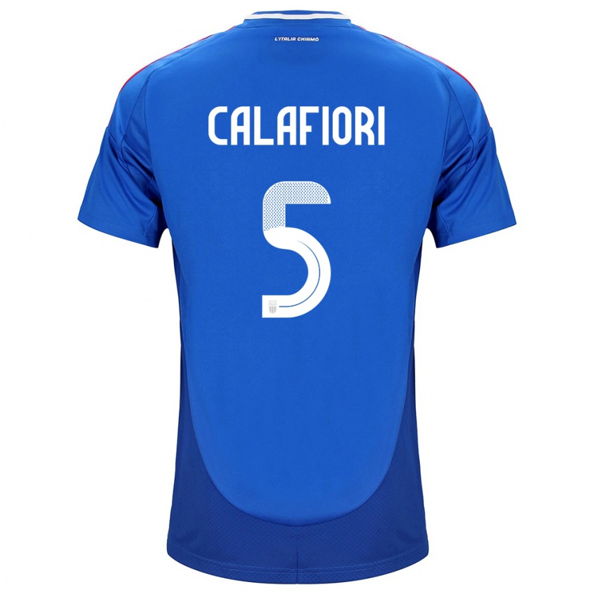 Mujer Camiseta Italia Riccardo Calafiori #5 Azul 1ª Equipación 24-26 La Camisa