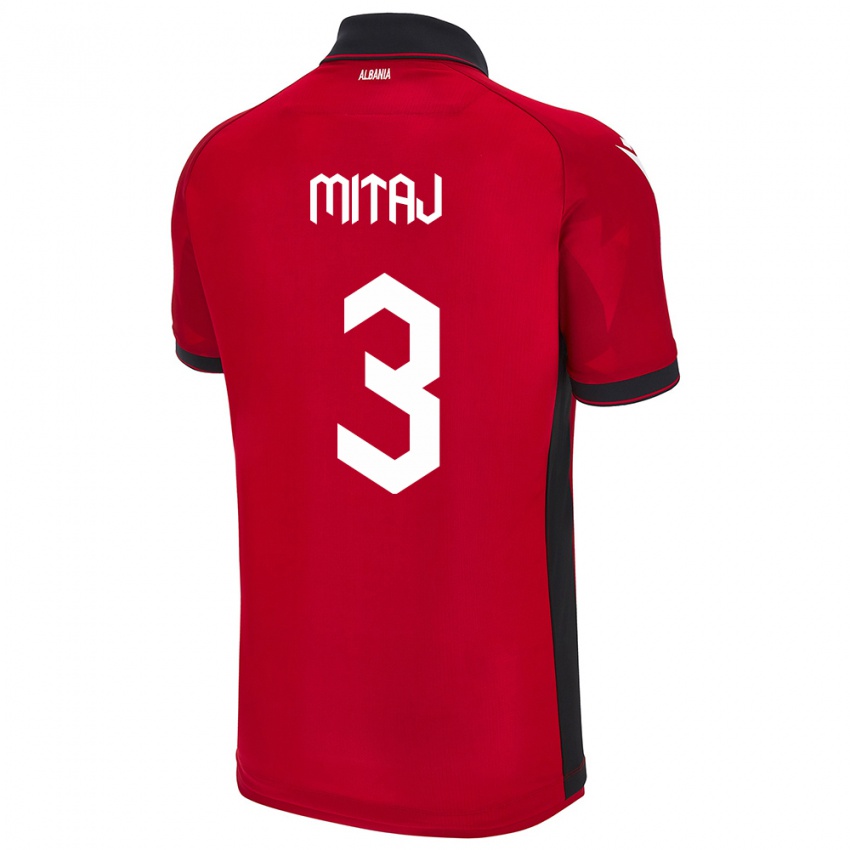 Mujer Camiseta Albania Mario Mitaj #3 Rojo 1ª Equipación 24-26 La Camisa