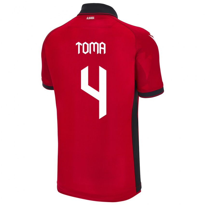 Mujer Camiseta Albania Stella Toma #4 Rojo 1ª Equipación 24-26 La Camisa